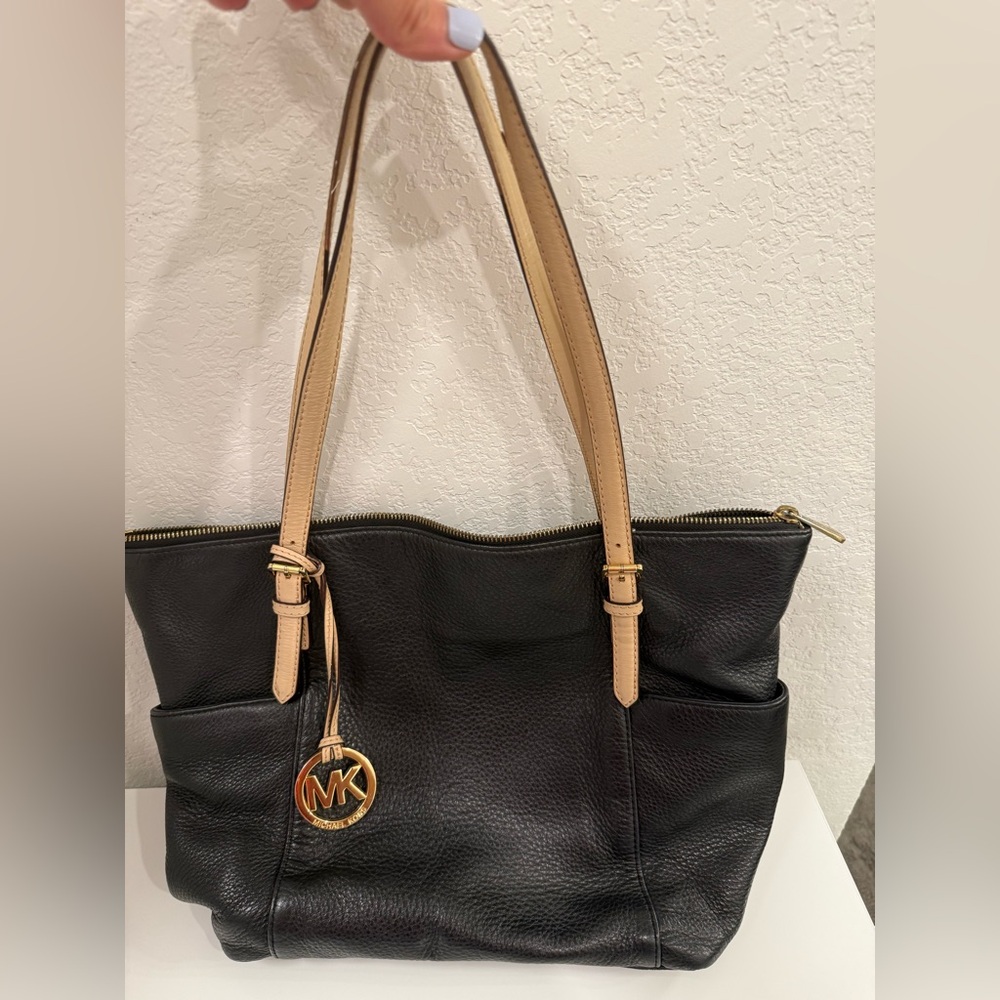 Michael Kors Black and Tan Leather Tote Bag - Picture 2 of 9